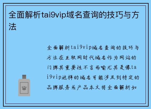全面解析tai9vip域名查询的技巧与方法